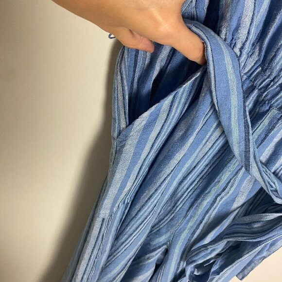 Standard Lane Bryant Linen Blend Jumpsuit Striped Womens 14P Blue Wide Leg - Picture 4 of 6